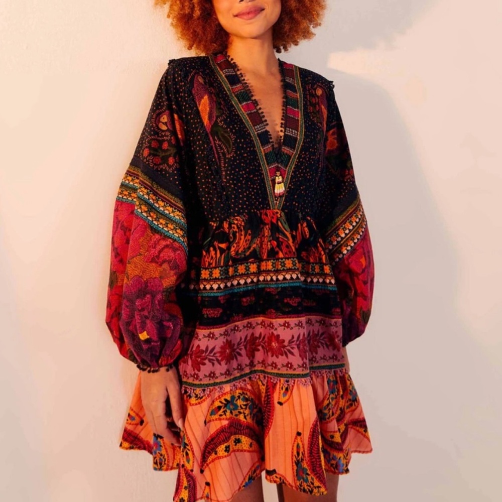 NWT FARM RIO mixed patchwork mini dress size XS